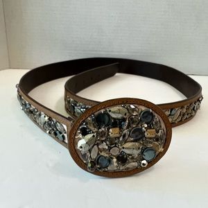 Jewel Embellished Belt silver pewter jewel tone man made material 43”